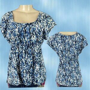 Calvin Klein Jeans M Blue Print Scoop Neck Elastic High Waist Cap Sleeve Top